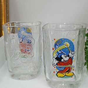 Vintage Disney Mickey Mouse Clear Glass Tumbler - Colorful Print
